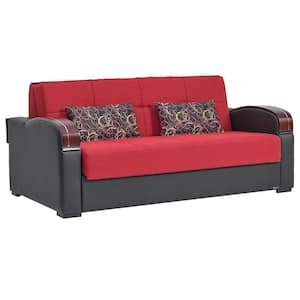 Daydream Collection Convertible 74 in. Red Polyester 3-Seater Twin Sleeper Sofa Bed with Storage