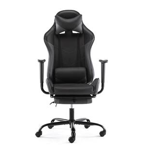 27.17 in. Black and Grey Upholstery Racing Game Chair with Adjustable Height