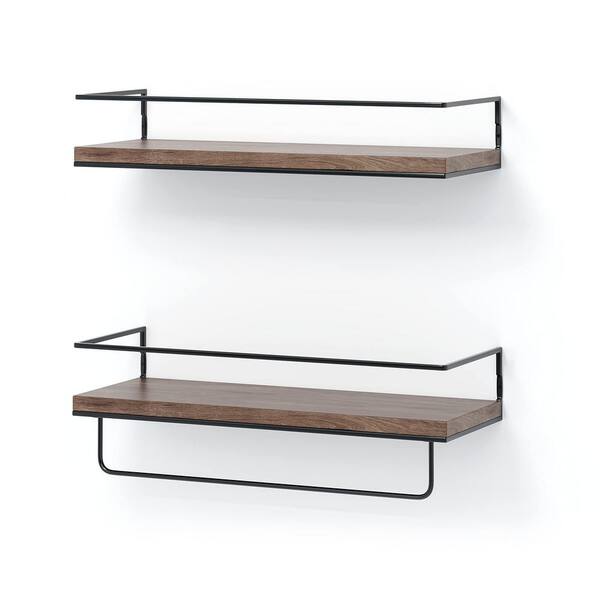 16 in. x 6 in. x 4 in. Rustic Brown Floating Shelf (Set of 2) FS1014-3 ...