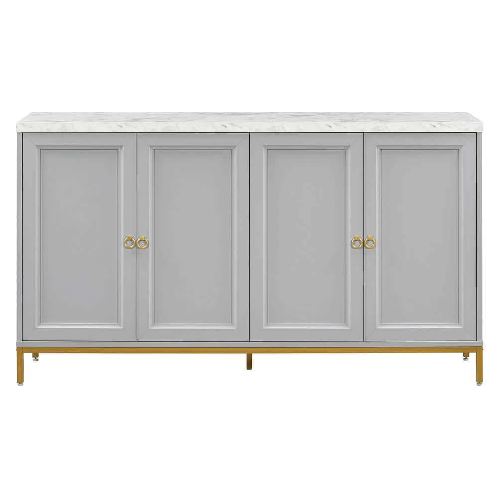 59.30 in. W x 15.50 in. D x 34.20 in. H Light Gray Linen Cabinet with Metal