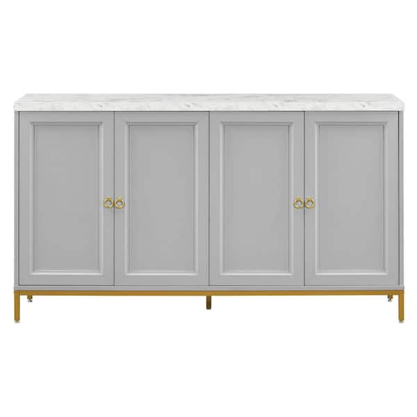 Unbranded 59.30 in. W x 15.50 in. D x 34.20 in. H Light Gray Linen Cabinet with Metal Handles and Support Legs