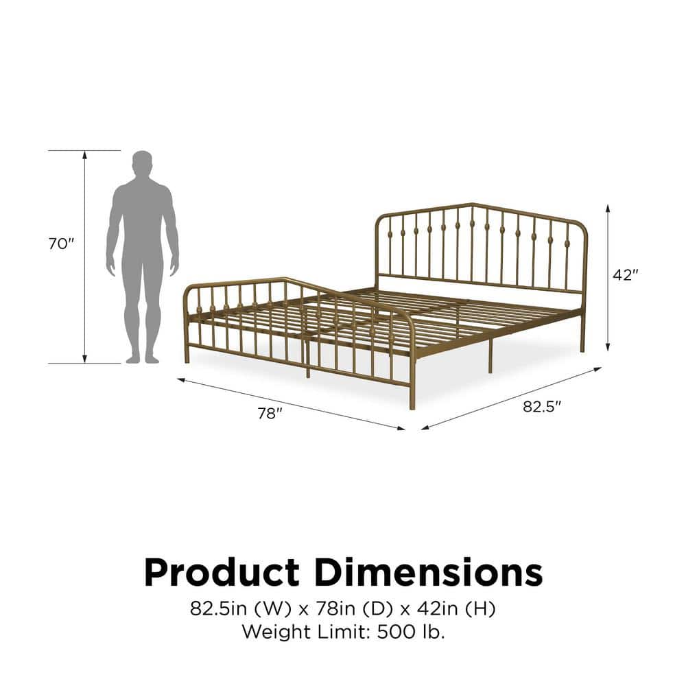 Bushwick Gold King Metal Platform Bed with Headboard