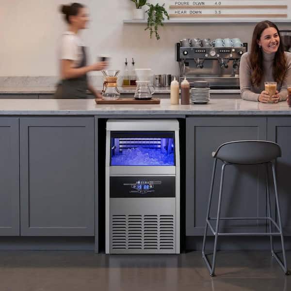 15.94 in.W Commercial Ice Maker 150 lbs./24 H 30 lbs. Storage Full Size Cubes Stainless SteeL Freestanding Sliver