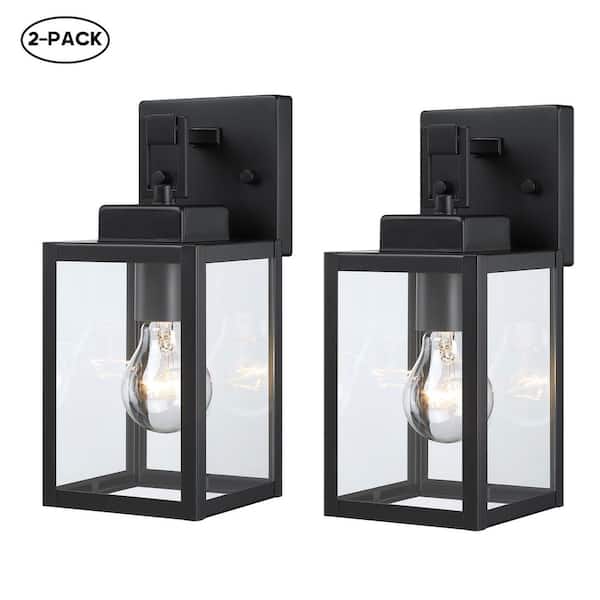 11 in. H 1-Light Matte Black Outdoor Wall Lantern Sconce, No Bulbs Included (2-Pack)