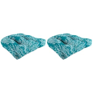 15.5 x 17 Turquoise Stripe Rectangle Outdoor Seat Pad (2 Pack)