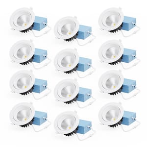 Gimbal 24 Deg Angle 4In 5CCT Selectable White New Construction 12 Watt 960LM Triac Dimmable LED Recessed Light (12 Pack)