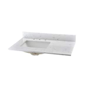 36 in. W x 22 in. D Engineered Stone Composite Vanity Top in White with White Rectangular Single Sink on Left Size