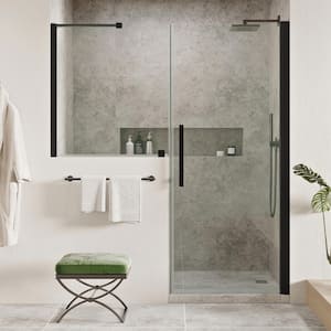 Pasadena 69-7/16 in. W x 72 in. H Pivot Frameless Shower Door in Black with Buttress Panel