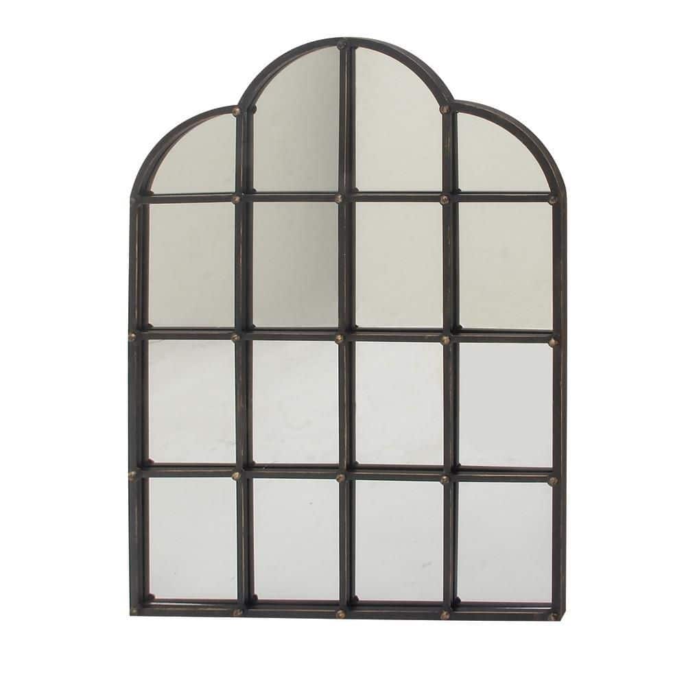 Arched Black Metal Window Pane Wall Mirror
