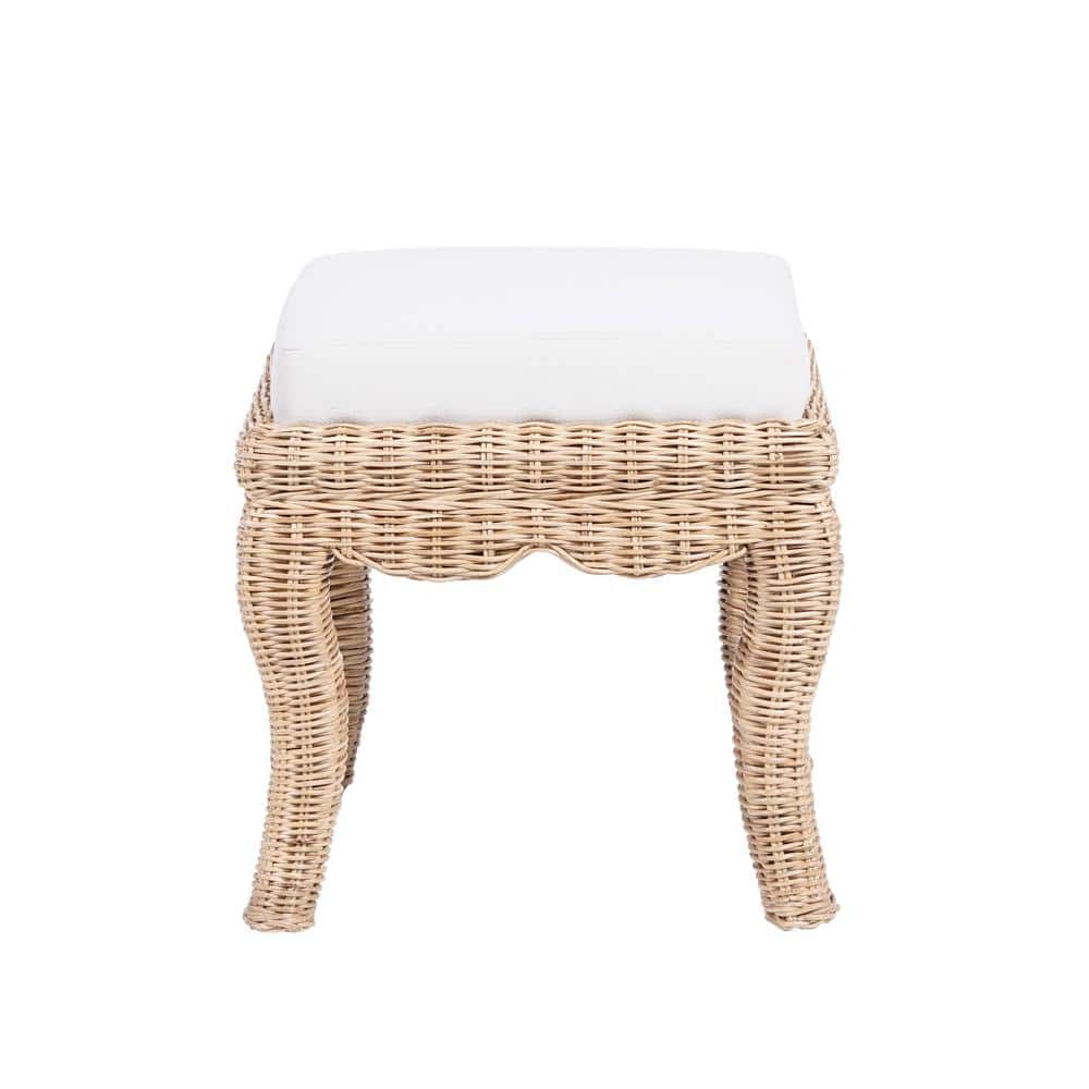 Natural Woven Rattan Vanity Stool with White Cushion