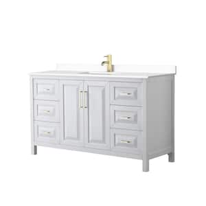 Daria 60 in. W x 22 in. D x 35.75 in. H Single Sink Bath Vanity in White with White Cultured Marble Top