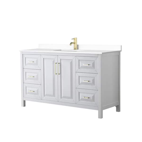 Wyndham Collection Daria 60 in. W x 22 in. D x 35.75 in. H Single Sink Bath Vanity in White with White Cultured Marble Top