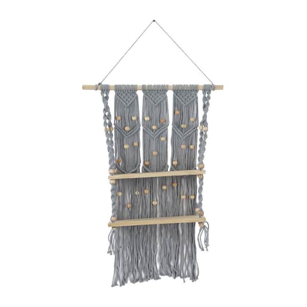 Gray Handmade 2 Shelves Cotton Macrame Wall Shelf
