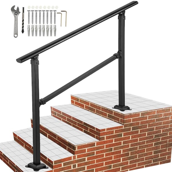 VEVOR Outdoor Stair Railing Fits for 3 to 4 Steps Transitional Wrought Iron Handrail Adjustable Exterior Stair Railing