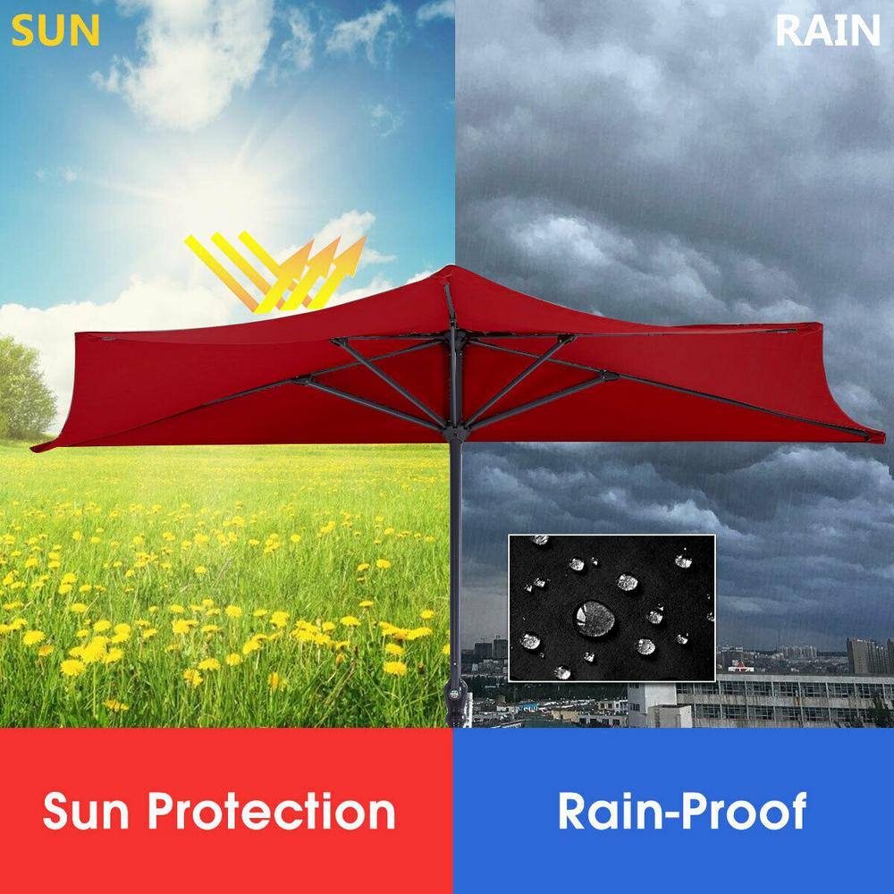 9 Ft Red Half Round Steel Patio Umbrella