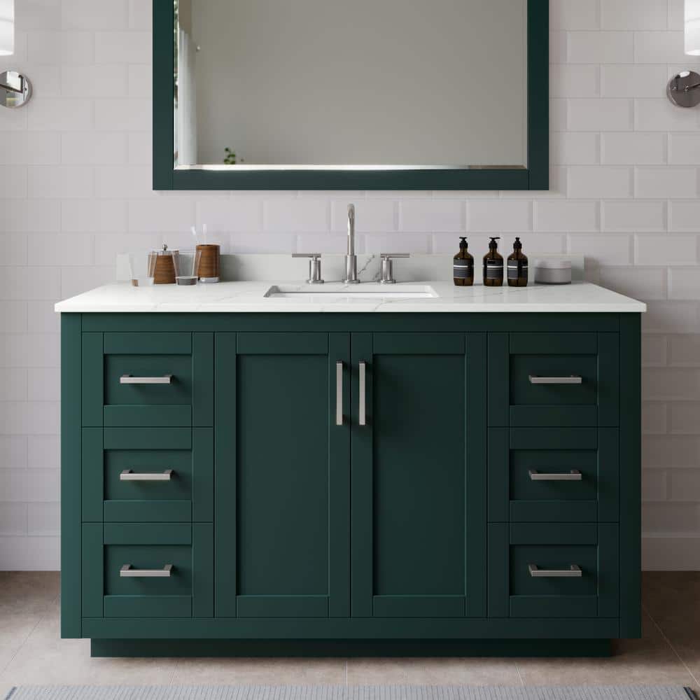 Miranda 54 in. W x 22 in. D x 33.75 in. H Single Bath Vanity in Green with Giotto Quartz Top price history on PriceWatchPro