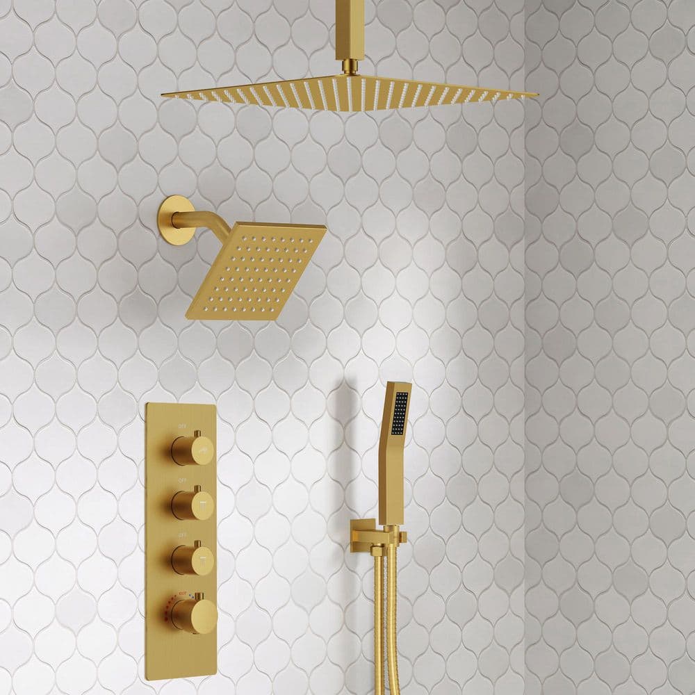YAWWALK 4 Handles Thermostatic Valve 7-Spray 16 in. and 6 in. Dual