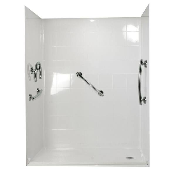 Ella Freedom 33 in. x 60 in. x 77-3/4 in. Barrier Free Roll-In Shower Kit in White with Right Drain