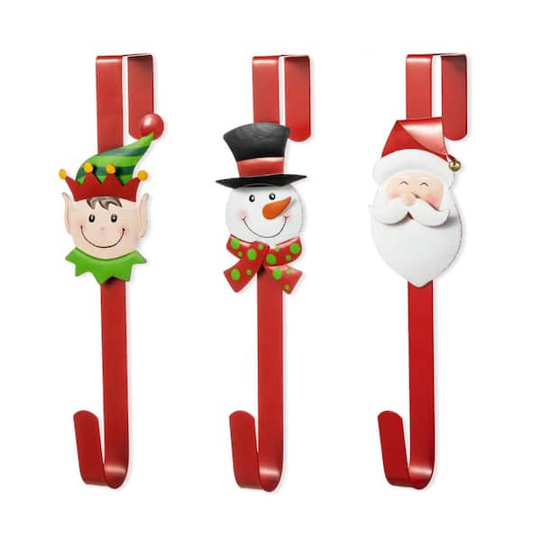 Glitzhome 14 in. H Christmas Metal Elf, Snowman and Santa Wreath Hanger (Set of 3 )