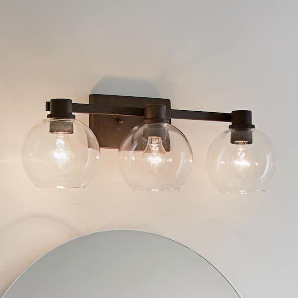 Harmony 24.5 in. 3-Light Olde Bronze Transitional Bathroom Vanity Light with Clear Glass