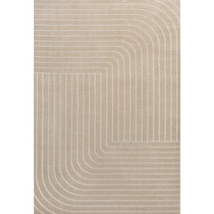 Odense High-Low Minimalist Angle Geometric Beige/Cream 8 ft. x 10 ft. Indoor/Outdoor Area Rug