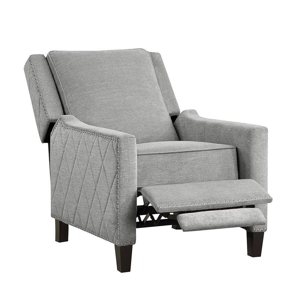 Gray Fabric Upholstered Push Back Recliner with Nailhead Trim