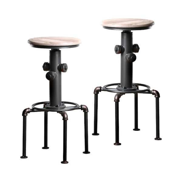 Furniture of America Wyette 30 in. Antique Black and Natural Tone Metal Swivel Bar Stool (Set of 2)