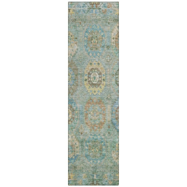 Chantille Machine Washable Indoor/Outdoor Abstract ACN2227 Teal 2 ft. 3 in. x 7 ft. 6 in. Runner Rug