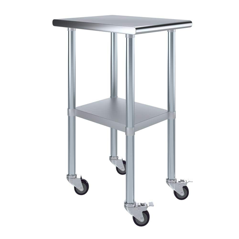 24" x 18" Stainless Steel Rolling Work Table with Undershelf
