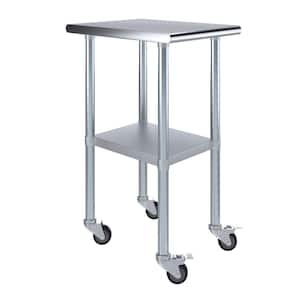 24 in. x 18 in. Stainless Steel Work Table with Casters : Mobile Metal Kitchen Utility Table with Bottom Shelf