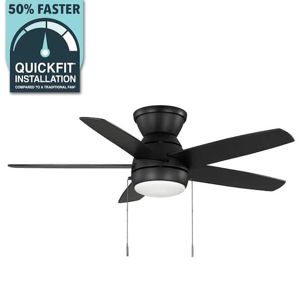 Riplee 44 in. Indoor Matte Black Hugger Ceiling Fan with White Color Changing LED Light Kit