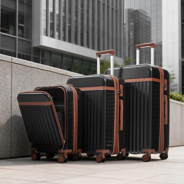 Merax 3-Bags, 3-Piece Black ABS Hardshell Spinner Expandable