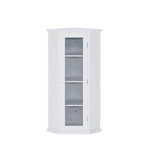 16 in. W x 16 in. D x 42 in. H White Freestanding Corner Linen Cabinet with Glass Door and Adjustable Shelves