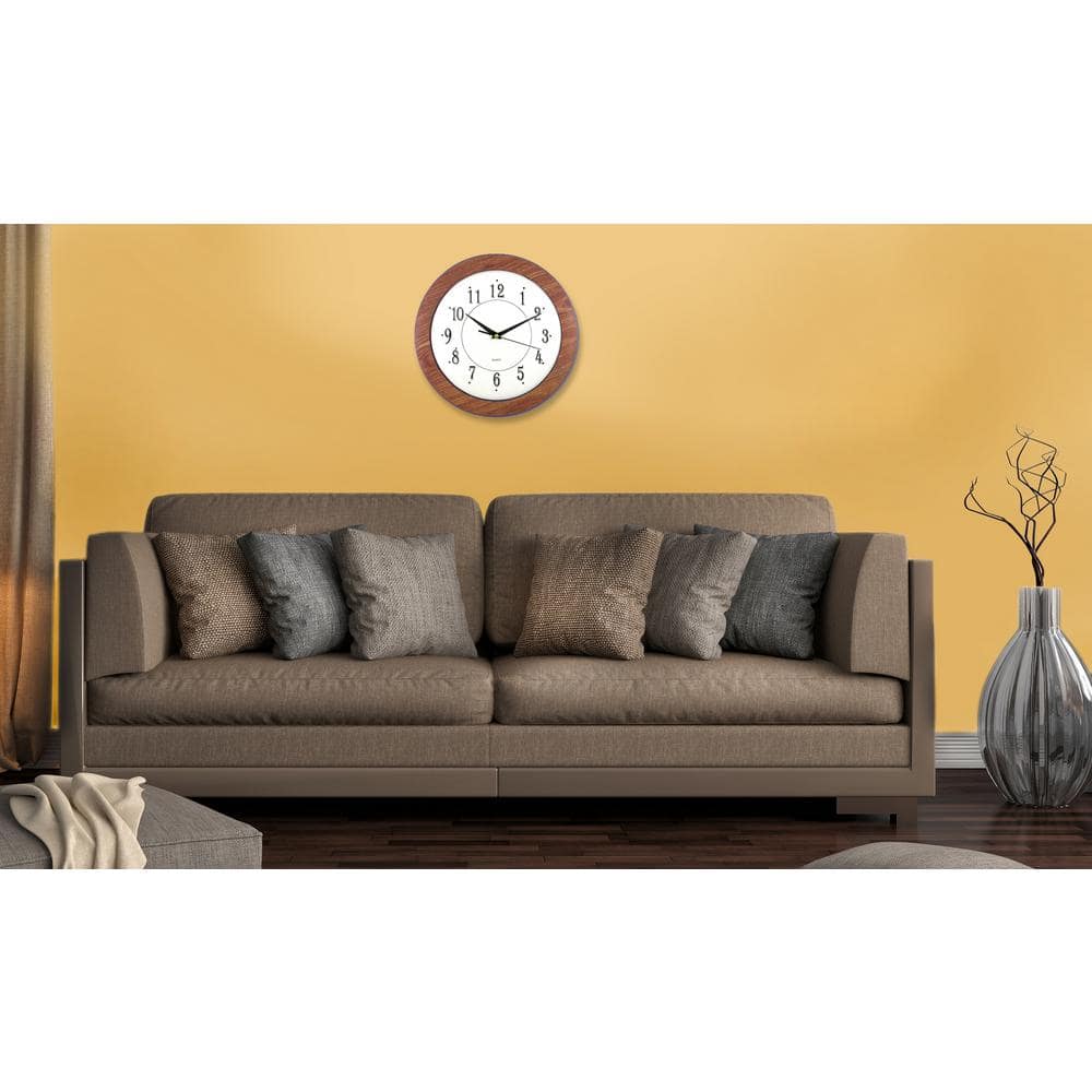 Timekeeper 12-Inch Dark Wood Grain Round Wall Clock