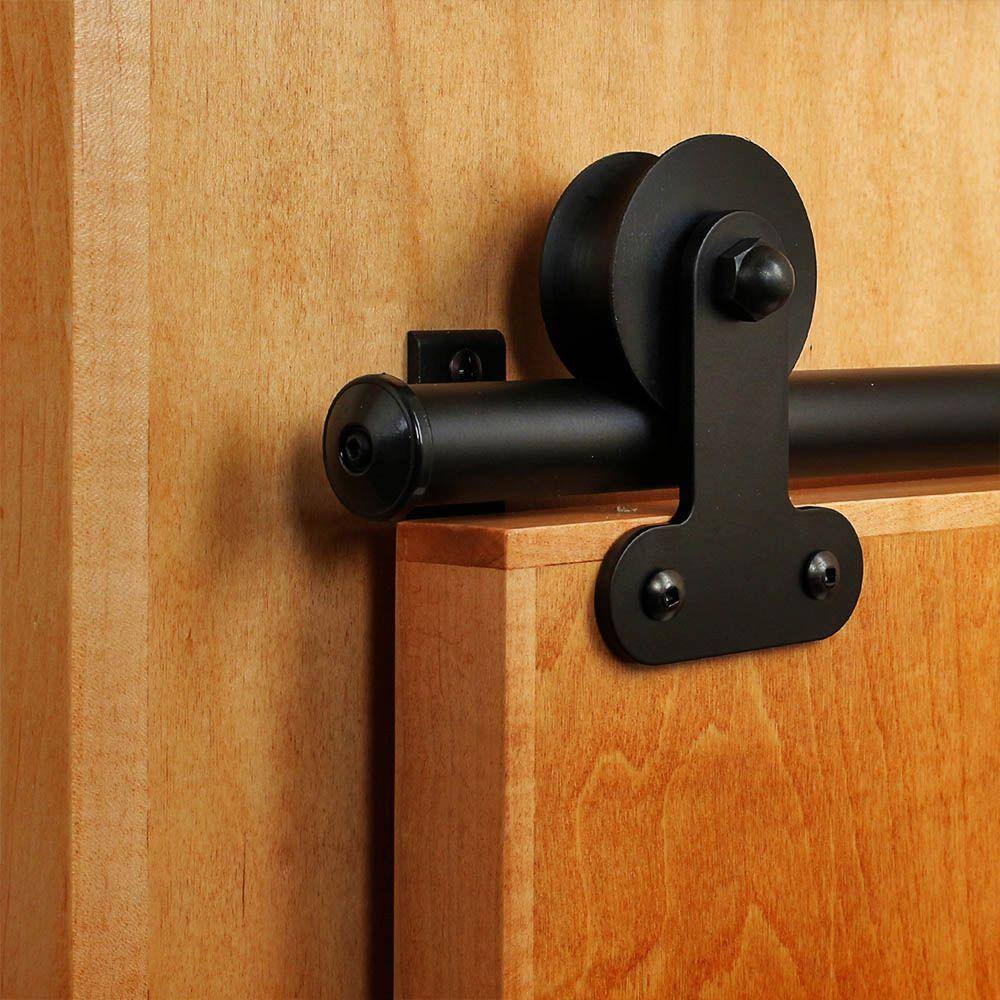 Black Aluminum Barn Door Hardware Kit with Quiet Glide