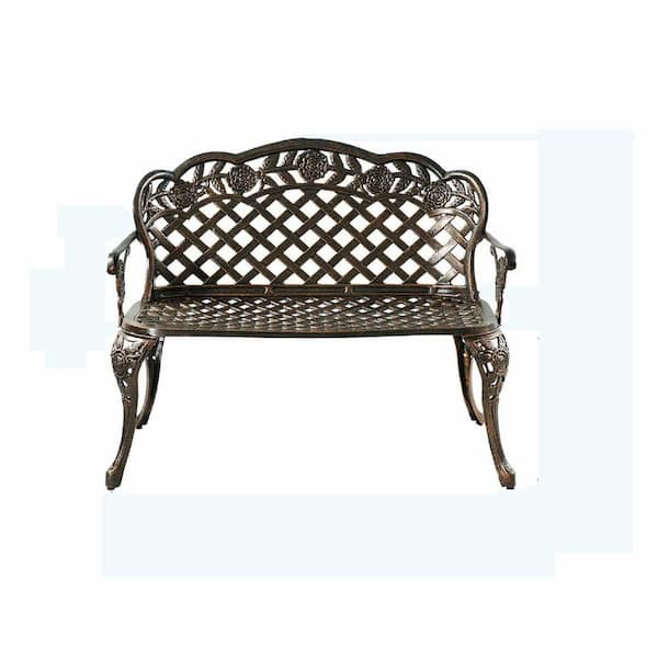 Tatayosi 39 in. Rose Pattern Metal Outdoor Garden Bench in Brown