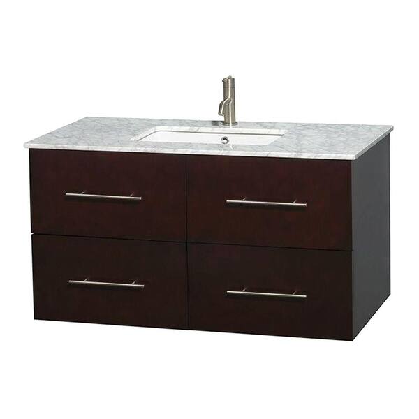 Wyndham Collection Centra 42 in. Vanity in Espresso with Marble Vanity Top in Carrara White and Undermount Sink