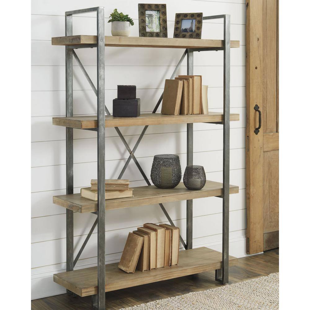 UPC 024052465419 product image for Forestmin 68 in. Tall Black/Brown Metal Frame 4-Shelf Standard Bookcase with Int | upcitemdb.com