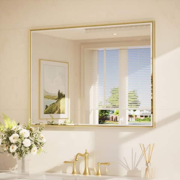 40 in. W x 30 in. H Framed Brushed Gold Mirrors for Bathroom Wall Beveled Mirror Bathroom Vanity Mirror Over Sink