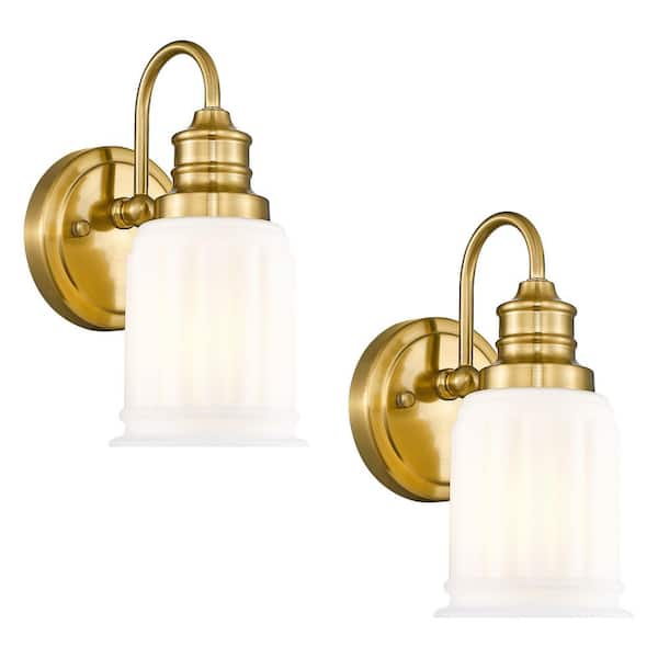 4.7 in. 1 Light Brushed Gold Vanity Light with Clear Glass Shade 2PK