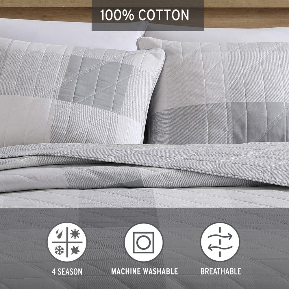 Gray Twin Cotton Reversible Quilt Set with Sham