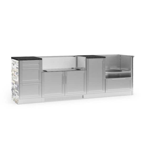 NewAge Products Signature Series 107.16 in. x 25.5 in. x 37 in. 8-Piece Outdoor Kitchen Cabinet Set with Kamado and 40 in. Grill Cabinet