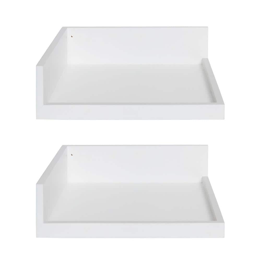 White Wood Floating Corner Wall Shelf Set