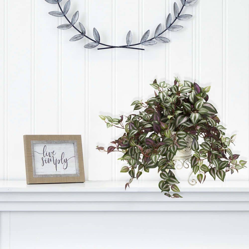 Lush Silk Wandering Jew in Elegant Metal Planter, 23" Tabletop Display