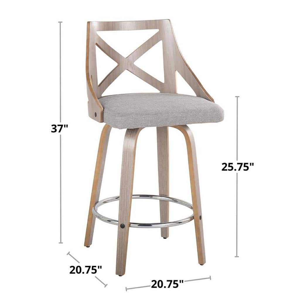 Charlotte 26" Light Grey Fabric and White Washed Wood Swivel Counter Stools
