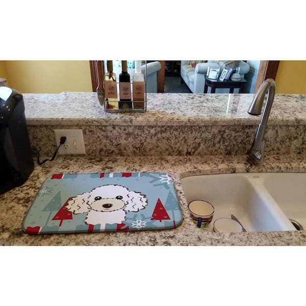 Caroline's Treasures 14 in. x 21 in. Multicolor Winter Holiday White Poodle Dish Drying Mat
