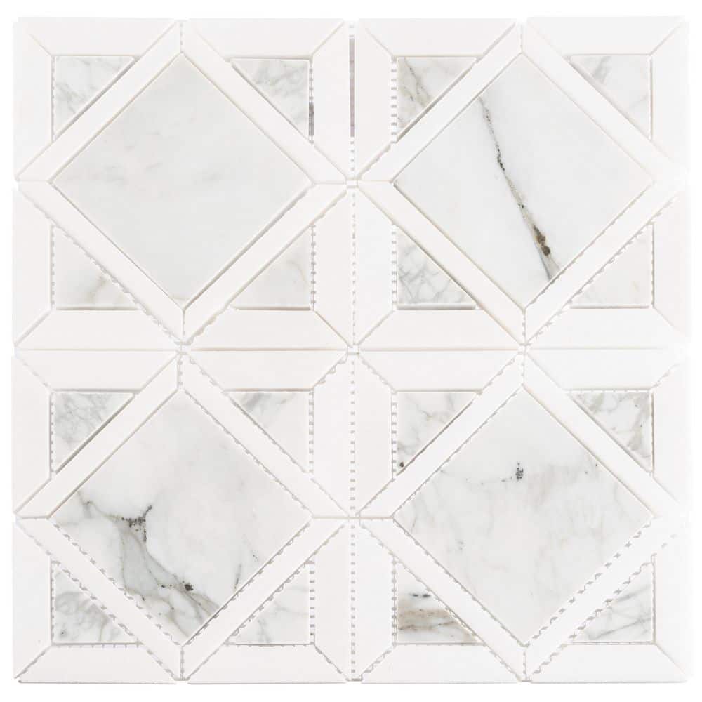 Flint 6x6 White Marble Geometric Mosaic Tile
