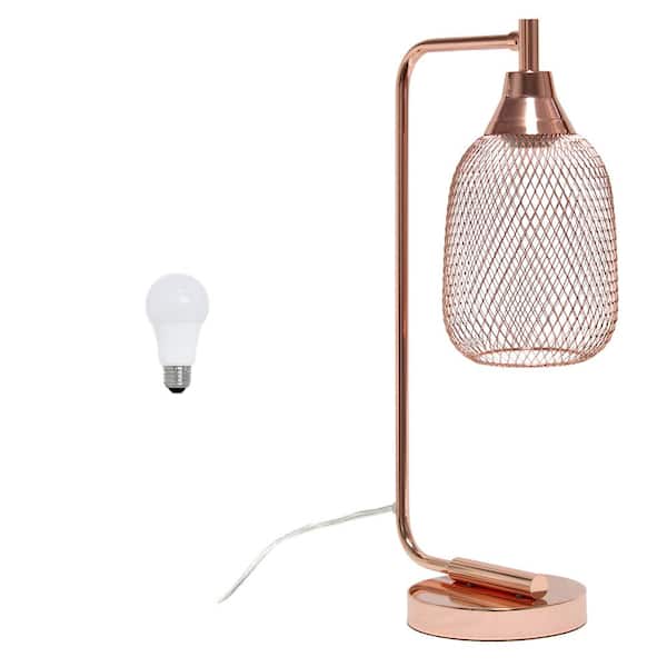 Elegant Designs 19 in. Industrial Mesh Wire Novelty Task and Reading Desk Lamp with LED Bulb for Living Room, Office, Bedroom, Rose Gold