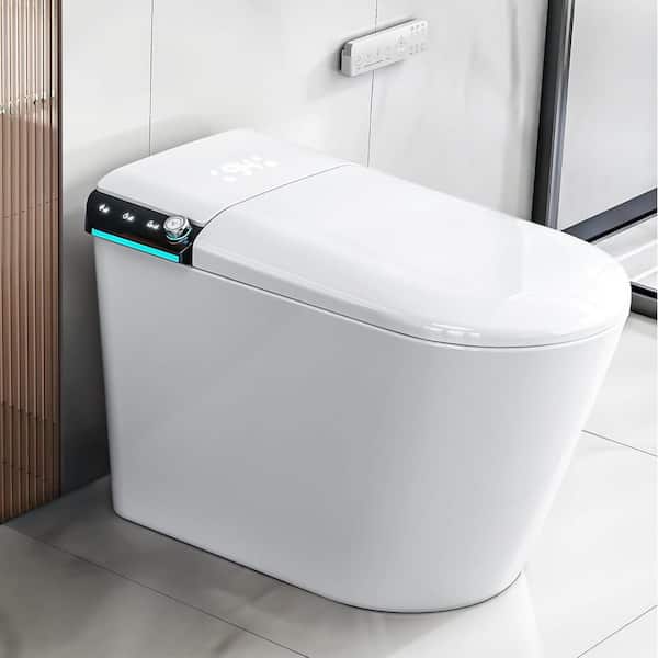 1.28 GPF Auto Open Close Lid Elongated Bidet Toilet in Gloss White with Heated Seat Warm Washing Air Dryer