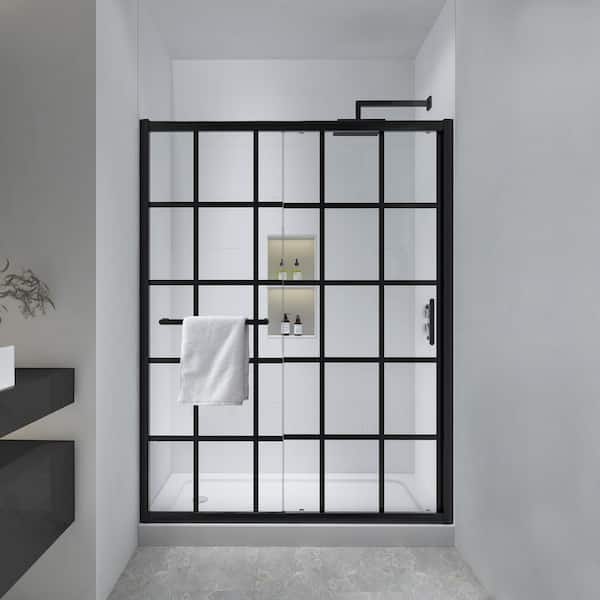 46 in.-51 in. W x 72 in. H Single Sliding Framed Shower Door in Black Finish with 1/4 in. Clear and Tempered Glass